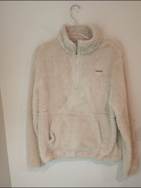 Reebok Cream Sherpa Quarter-Zip Turtleneck Pullover